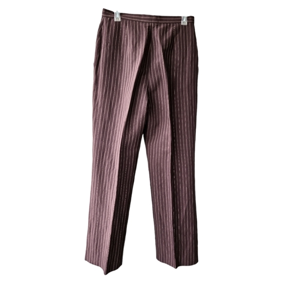 Vintage Holt Renfrew brown pinstripe skirt and pant suit set linen blend size 12 - Picture 8 of 16